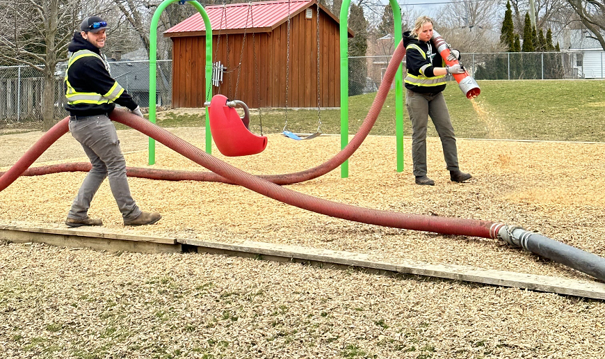 Blowing Mulch in Playground Area